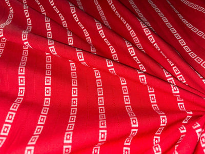 Cotton 90% Viscose 10% Fancy  print red with white design stripe  58" wide [17211]