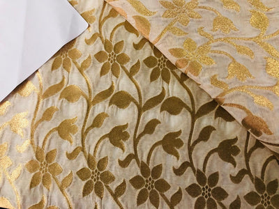 Silk Brocade fabric IVORY AND METTALIC GOLD JACQUARD DYEABLE FLORAL BRO932[5]