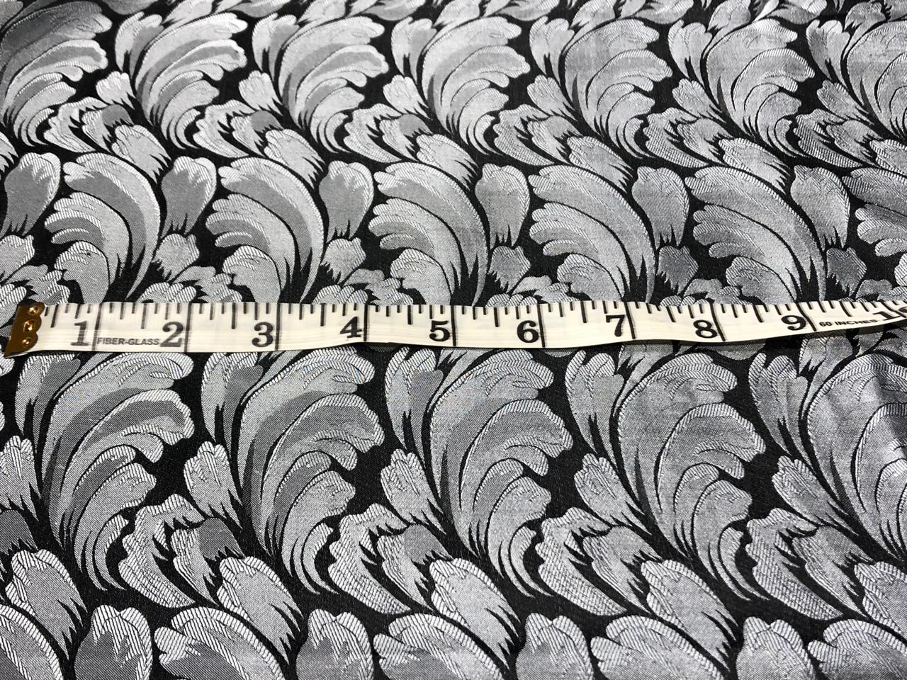 100% Silk Taffeta Jacquard Fabric BLACK AND SILVER   jacquard  TAFJACNEW12