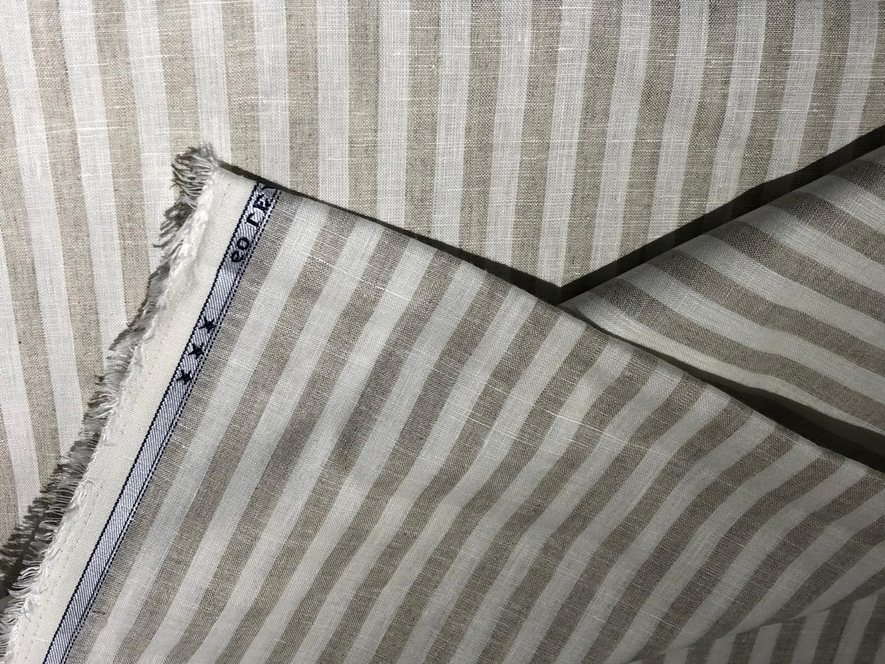 100% Linen stripe 60's Lea Fabric 58" cream and beige  stripe available in 1 inch  as well as 1 centimeter stripes [17221/22]