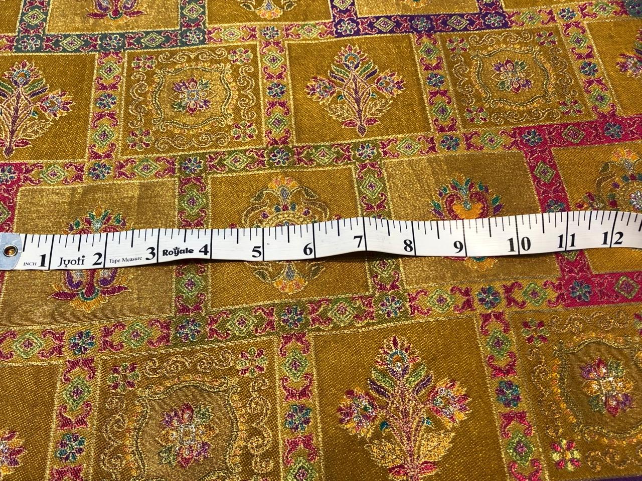 Silk Brocade fabric mustard gold with squares of floral  motifs BRO1090[2]