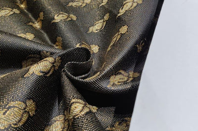 Silk Brocade fabric Black &amp; Metallic Gold Color 44" wide BRO68[4]