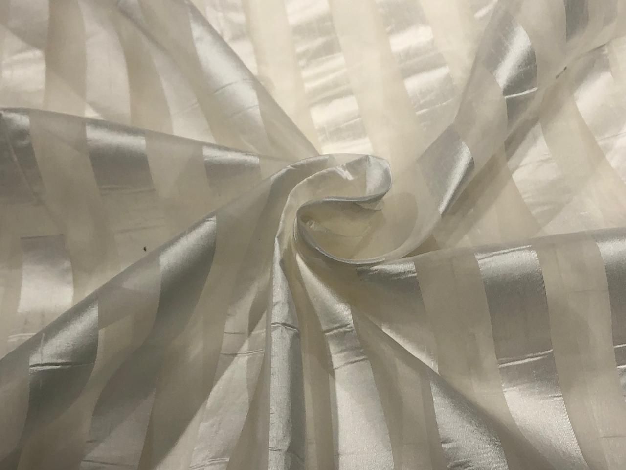 100% silk organza fabric with satin stripe white ivory  44" wide [17698]