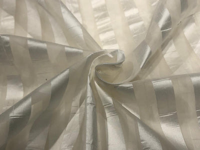 100% silk organza fabric with satin stripe white ivory  44" wide [17698]