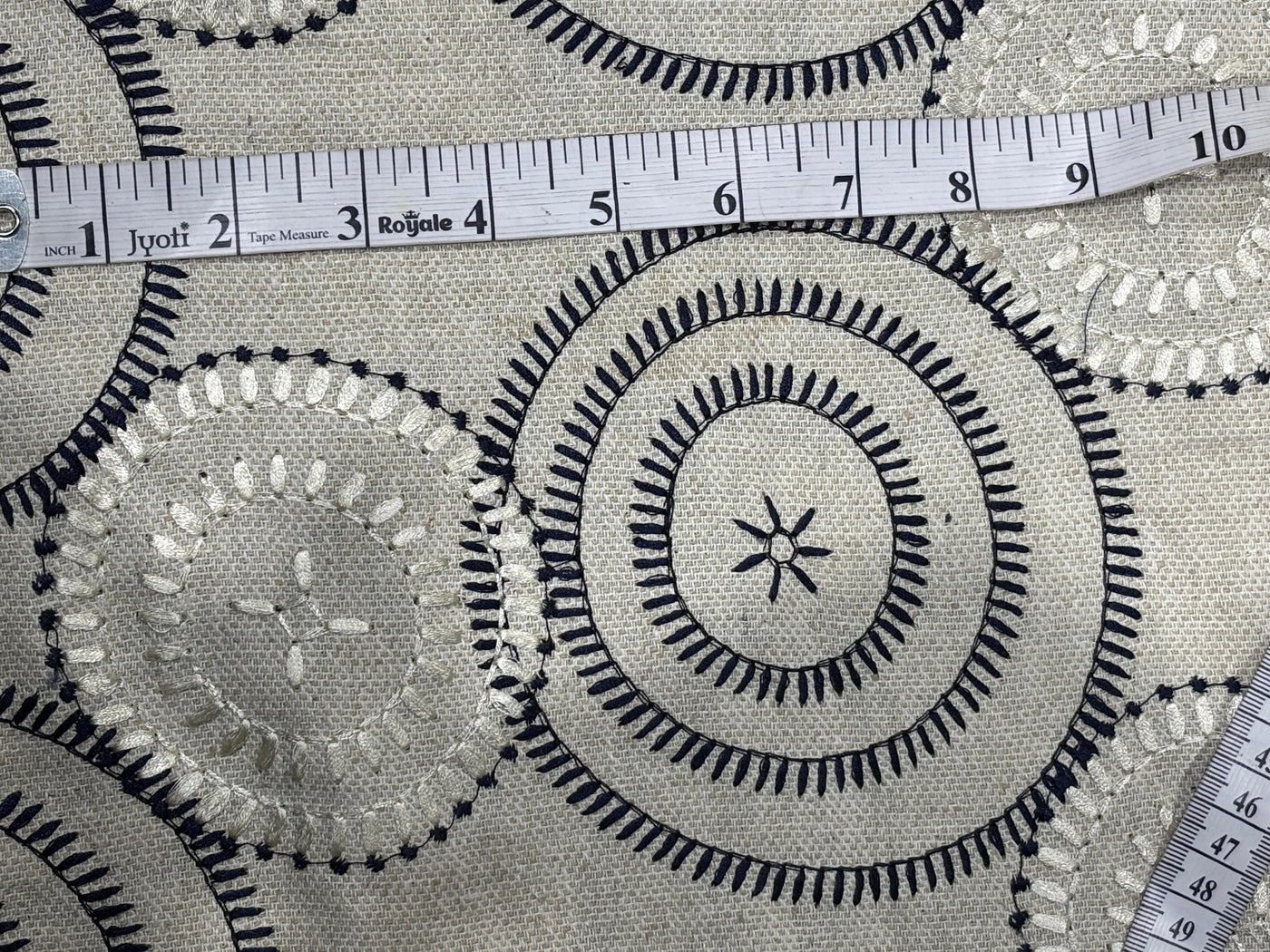 100% MATKA Silk , Wild silk, periodical Embroidery, black and white circles on  54 "Width [17781]