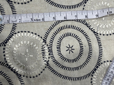 100% MATKA Silk , Wild silk, periodical Embroidery, black and white circles on  54 "Width [17781]