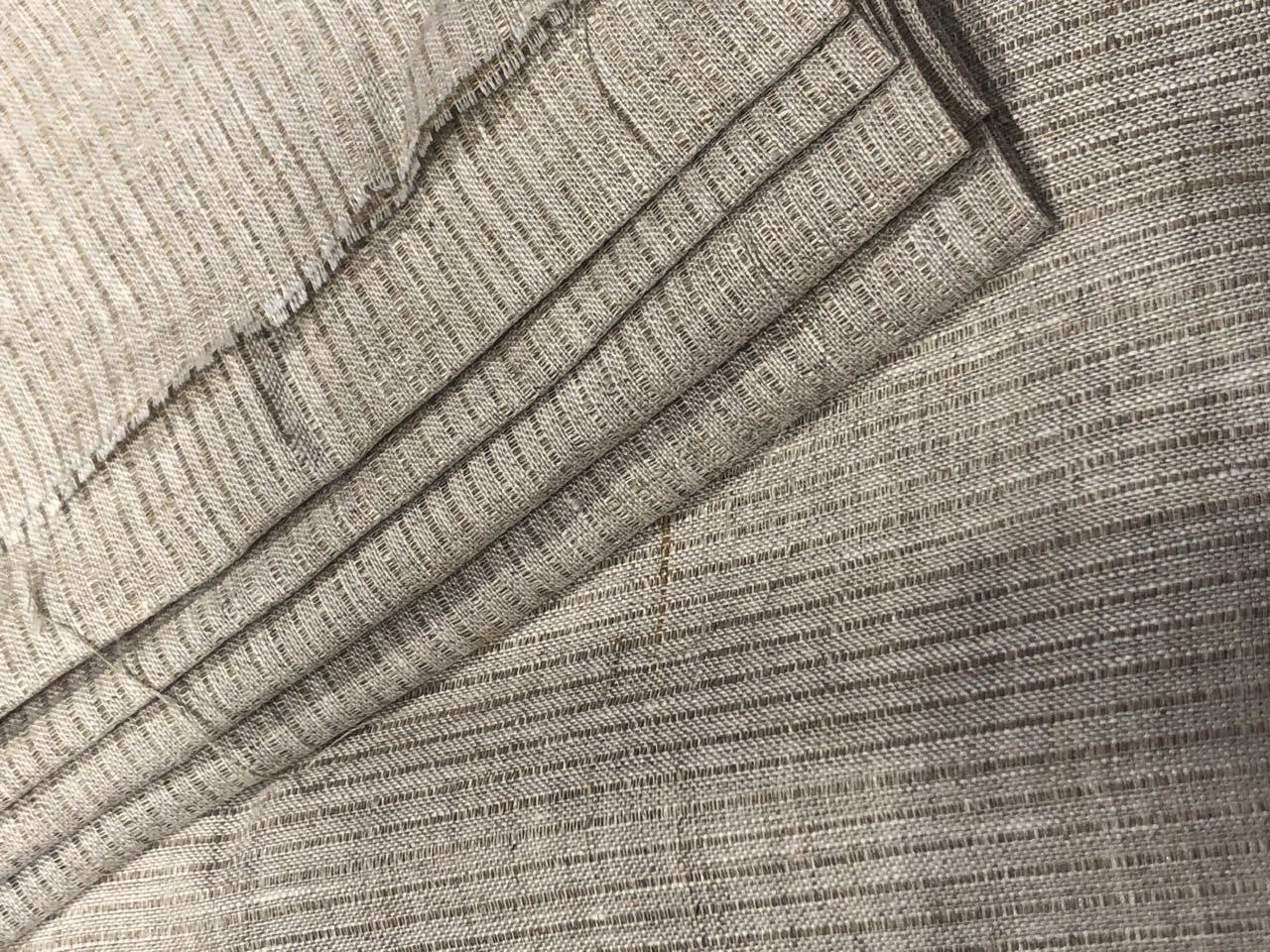 100% Linen stripe fabric mis-dent European dobby [17722]