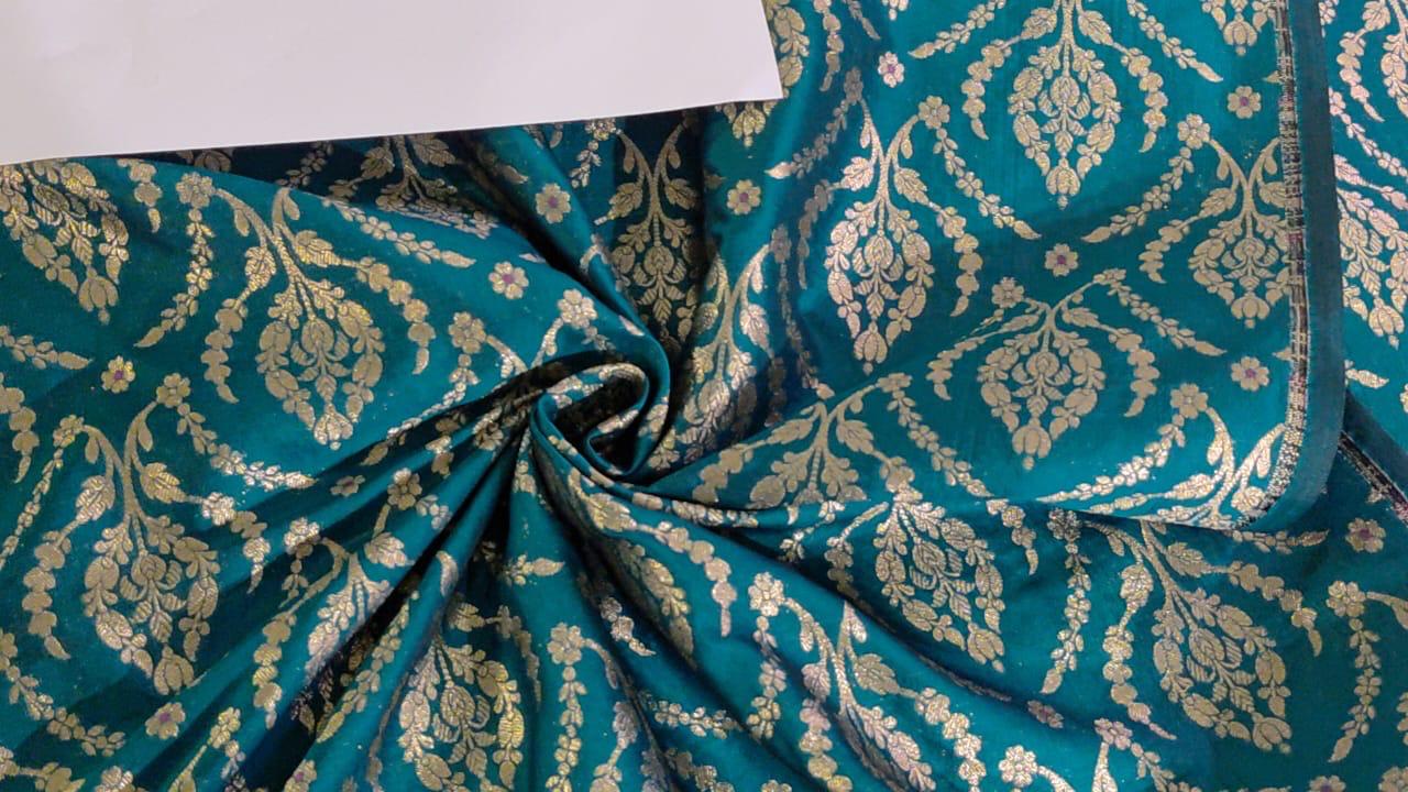 Silk Brocade Fabric  jacquard 44" wide  BRO974 available in 3 colors deep ink/peacock green and black