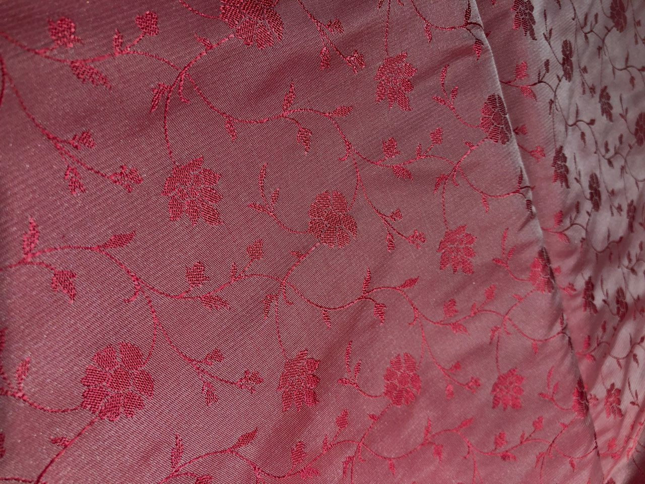 Silk Brocade fabric 44" color coral with self  floral vines jacquard  BRO1055[3]