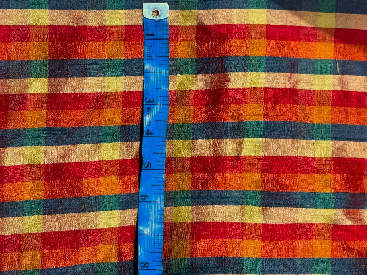 100% silk dupion  Plaids fabric with slubs shades of  green ,red ,burnt orange and gold 54" wide DUPNEWC29[2]