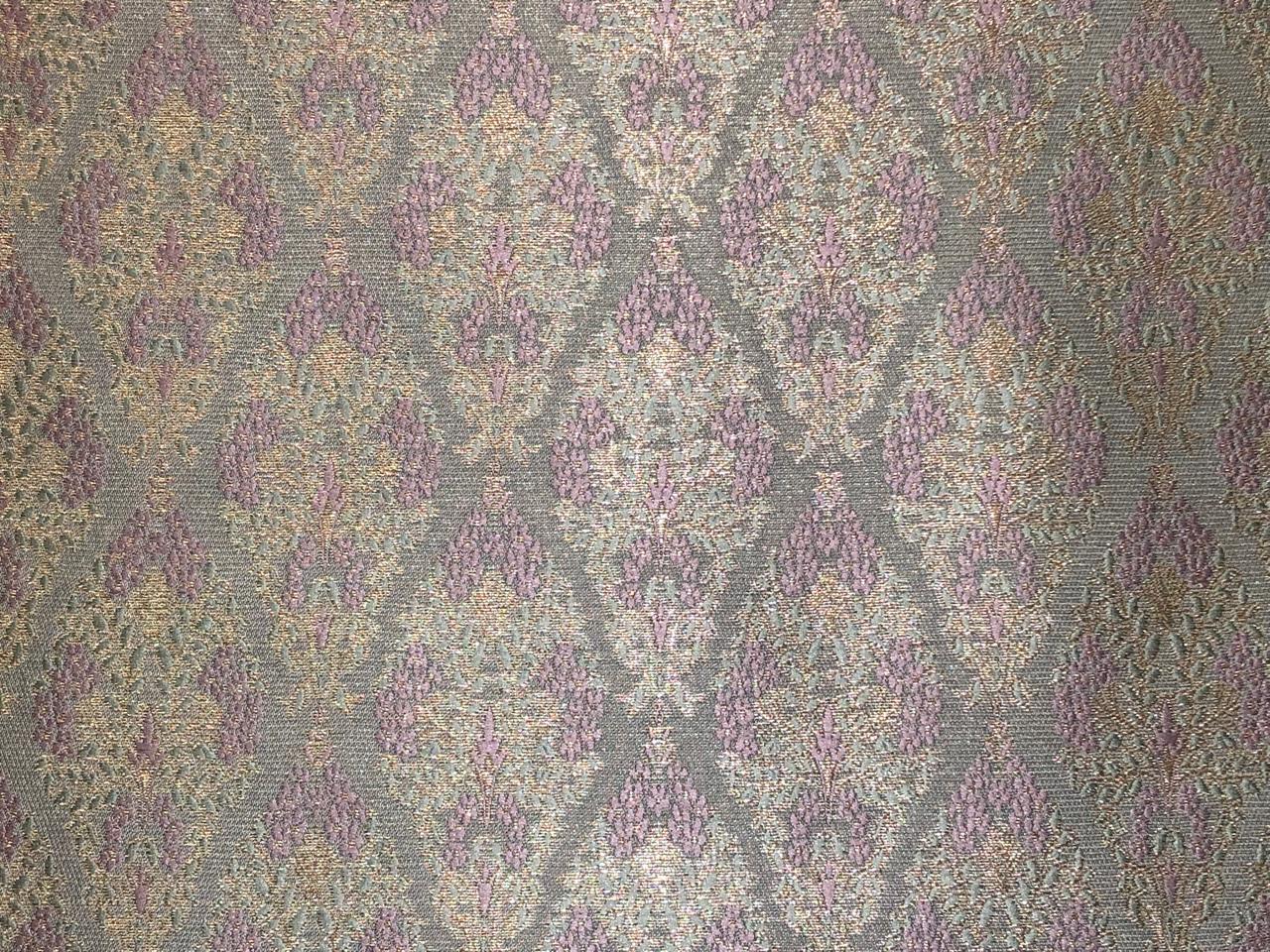 Silk Brocade fabric dusty blue with lilac and gold motif  BRO1081[3]