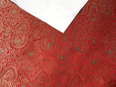 Silk Brocade Fabric RED /GREEN X ANTIQUE metallic gold Color 44" wide BRO949[5A]