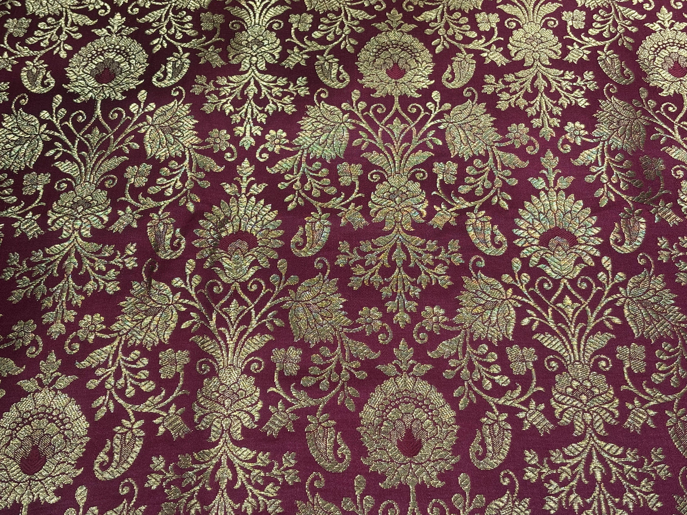 Silk Brocade fabric 44" with metallic gold jacquard available in 3 colors bright pink, black and burgundy [BRO1059]