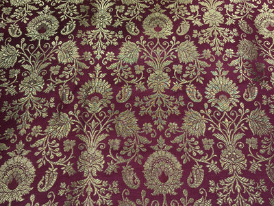 Silk Brocade fabric 44" with metallic gold jacquard available in 3 colors bright pink, black and burgundy [BRO1059]