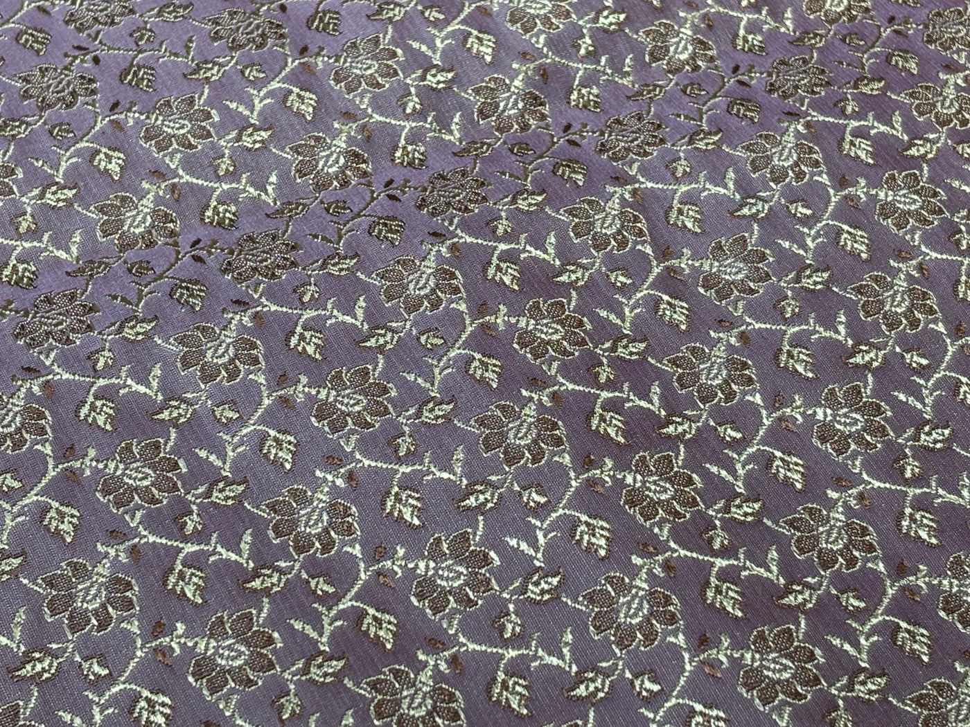 Silk Brocade fabric 44" thistle[lilac] color with golden brown floral vines jacquard  BRO1055[2]