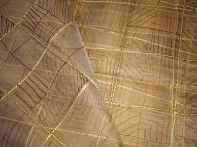 100% silk organza plaids gold with abstract design fabric 44" WIDE [9893]