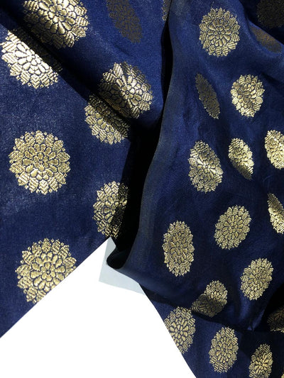 Silk Brocade fabric with Metallic gold motif Jacquard  44" wide available in 3 colors mango , midnight blue and grey