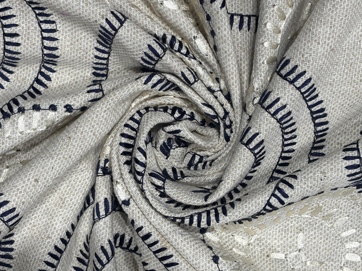 100% MATKA Silk , Wild silk, periodical Embroidery, black and white circles on  54 "Width [17781]