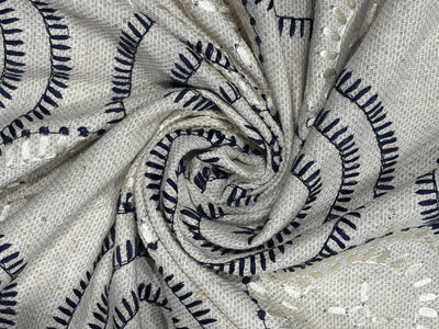 100% MATKA Silk , Wild silk, periodical Embroidery, black and white circles on  54 "Width [17781]