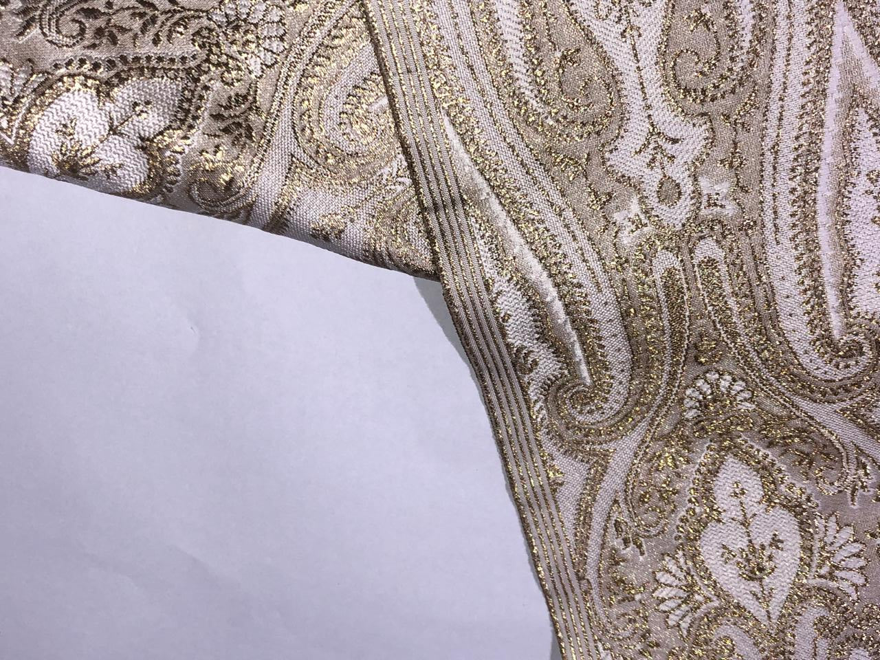 Silk Brocade fabric 44" wide  IVORY WITH METALIC GOLD PAISLEY JACQUARD BRO980[5]