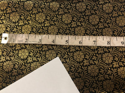 Silk Brocade fabric black with  gold floral jacquard  BRO1021[1]