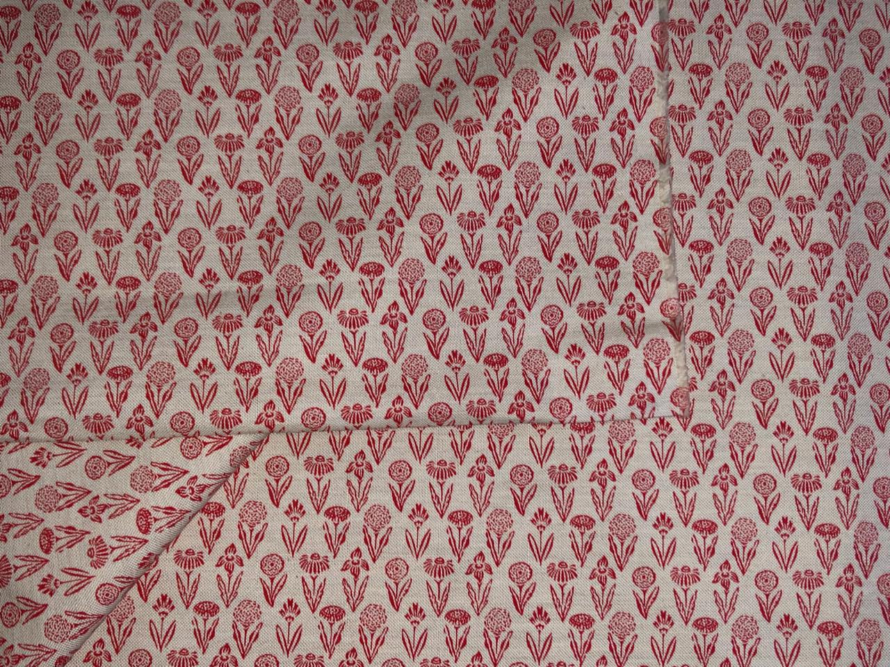 100% Cotton Linen  print 58" wide FLORAL PRINT motif's available in 2 colors red and cream ,blue and cream [17217/18]