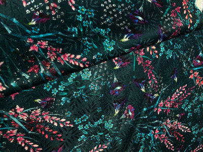 Silk Brocade fabric  jacquard with digital print teal , pink and purple 54" BRO1035[1]