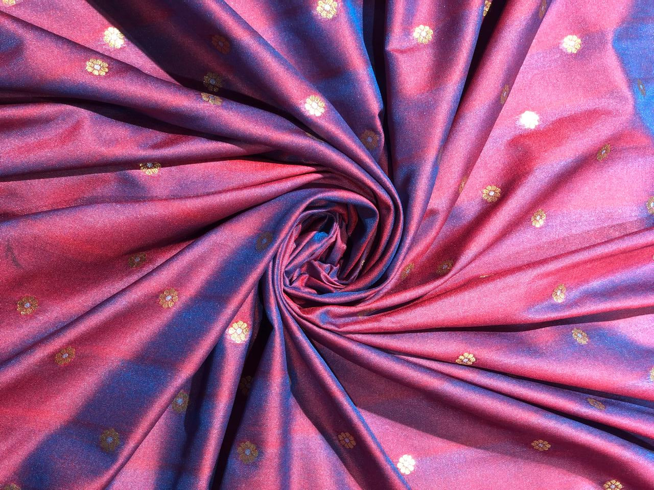 Silk Brocade fabric available in 3 colors two tone red x blue, two tone red x green and royal blue BRO1032