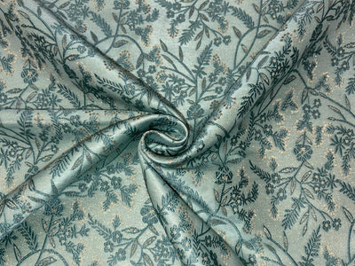 Silk Brocade fabric available in 2 colors mint and peach floral vines subtle shimmer  BRO1079[1/2]