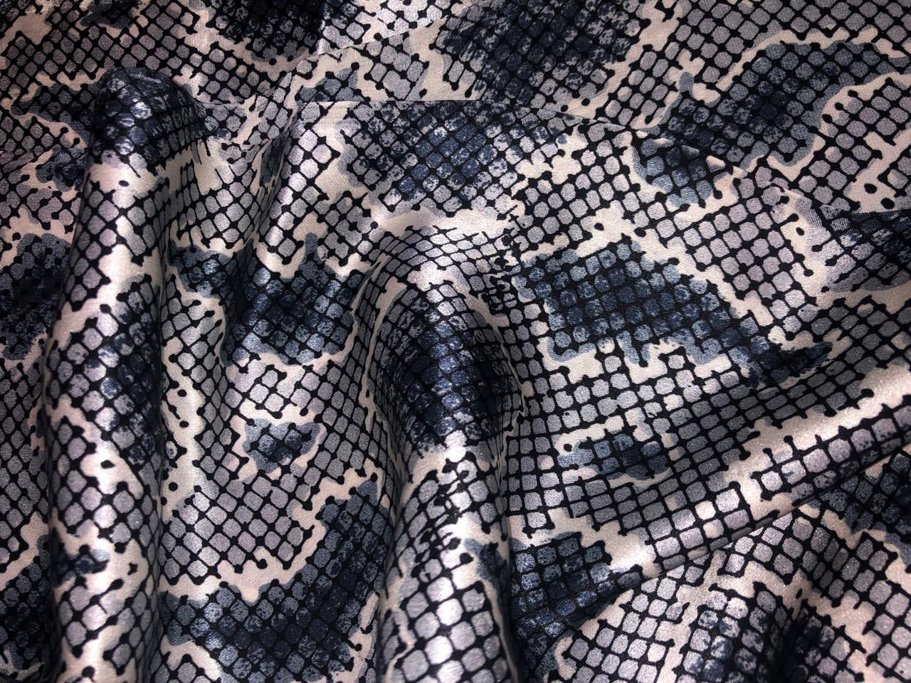 100% Pure Silk Satin 80 grams 54"Wide Fabric abstract print  available in 2 colors black and brown  [18285/86]