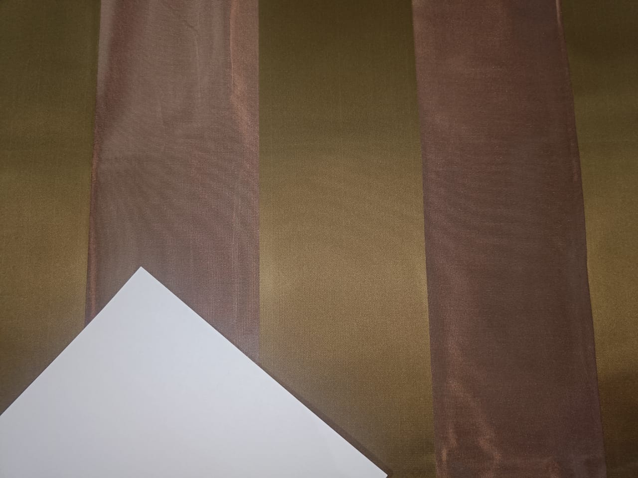Silk Taffeta Fabric Dark Olive Green and Satin Cocoa  Stripes 54" wide Taf#S81