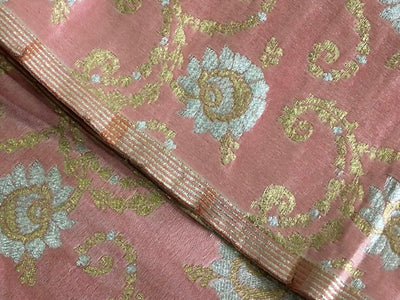 Silk Brocade fabric with metallic gold and silver floral jacquard 44" wide available in 2 colors mauve and pink salmon BRO981