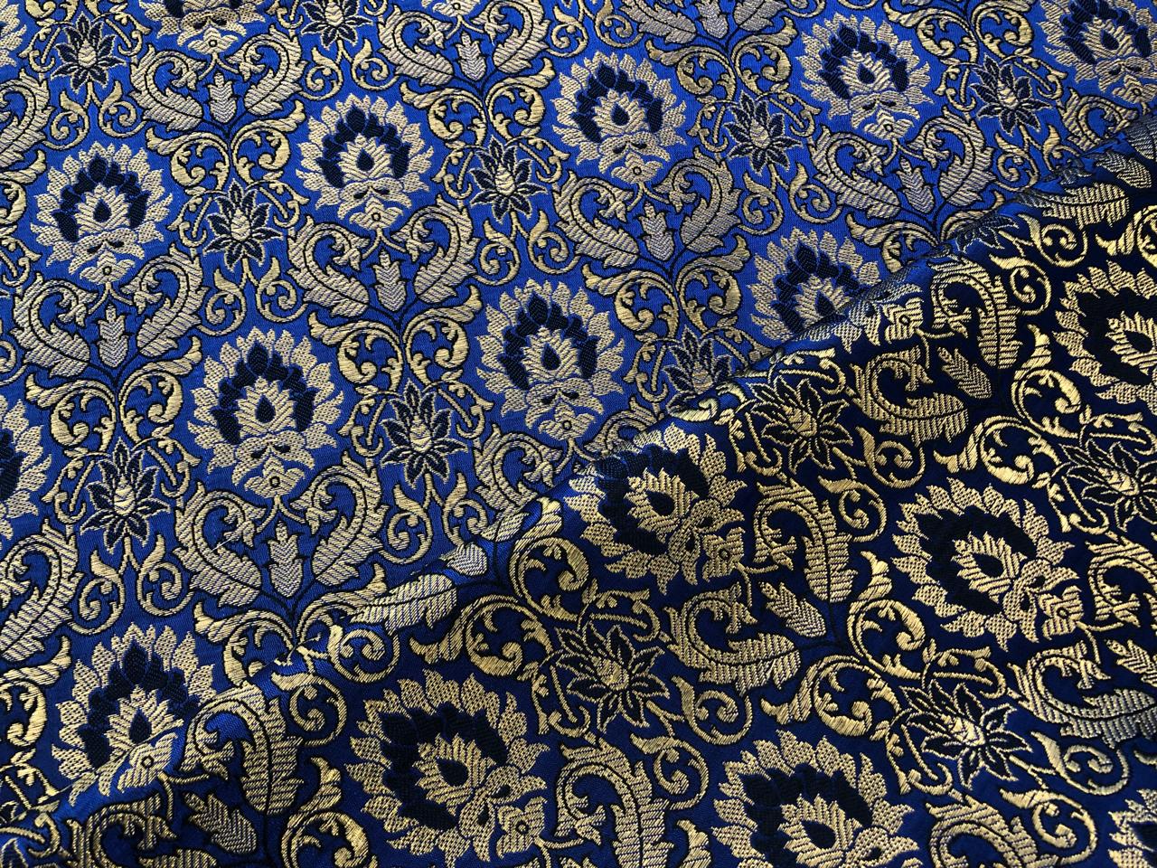 Silk Brocade fabric royal blue with subtle gold metallic jacquard 44" wide BRO1099[2]