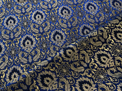 Silk Brocade fabric royal blue with subtle gold metallic jacquard 44" wide BRO1099[2]