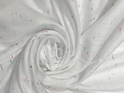 Viscose Linen 20% / 80% Spun slub white with red ,blue and green splash  58" wide [17627]