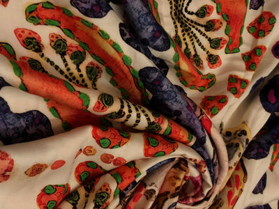 100% Pure Silk 100 grams satin printed 44"wide fabric big multi coloured [18555]