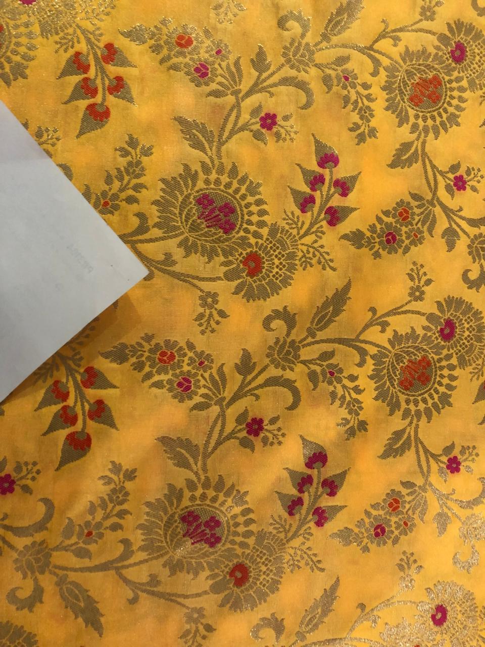 Brocade fabric 44" wide floral metallic jacquard available in 4 colors yellow/burgundy, black and white