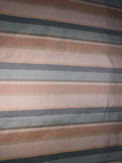 PURE SILK Dupioni FABRIC Dusty Shades of sea green ,rose, cream and grey color Stripes DUPS15[3]