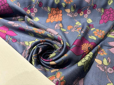 Viscose TWILL Digital Floral Print 41&quot; wide available in 2 colors mustard , slate blue and berry