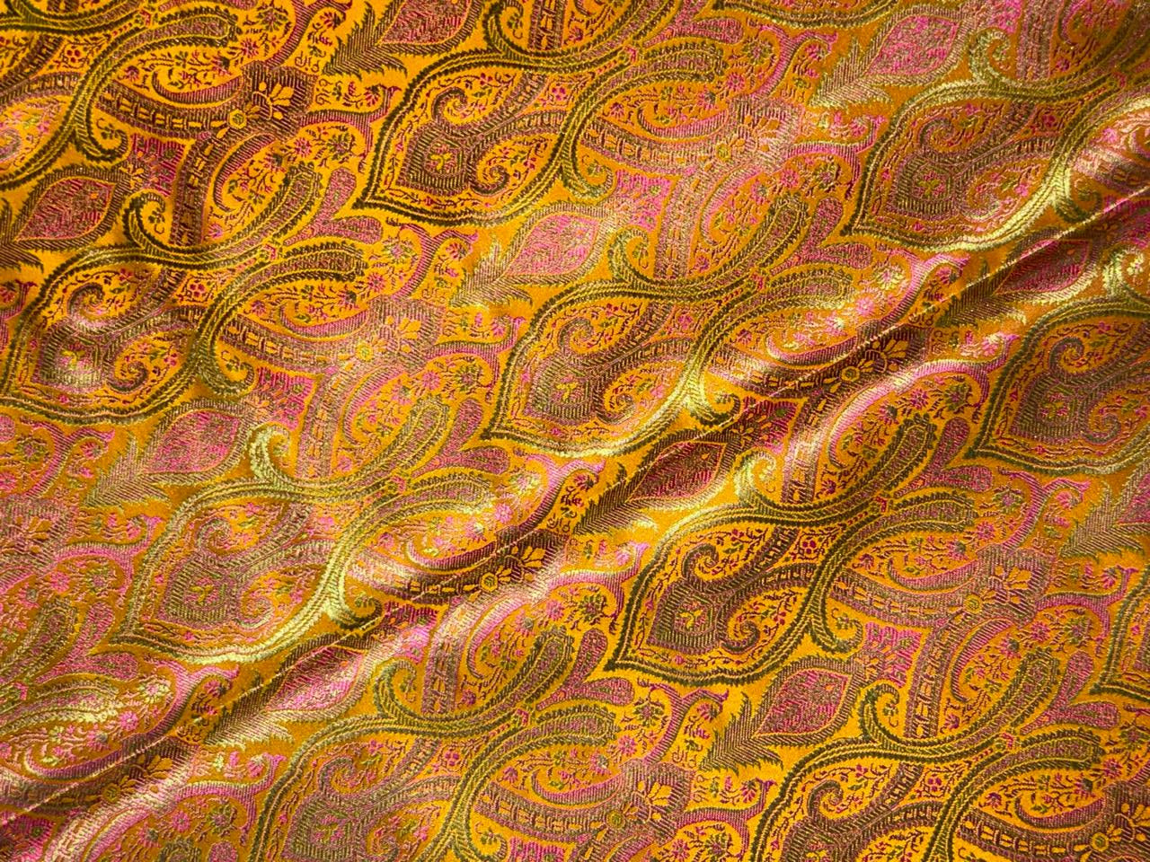 Silk Brocade fabric 44"bright paisley  jacquard available in 4 colors pink/blue/gold , mango/pink/green ,burgundy/green/gold and ink blue/teal/red   BRO1045