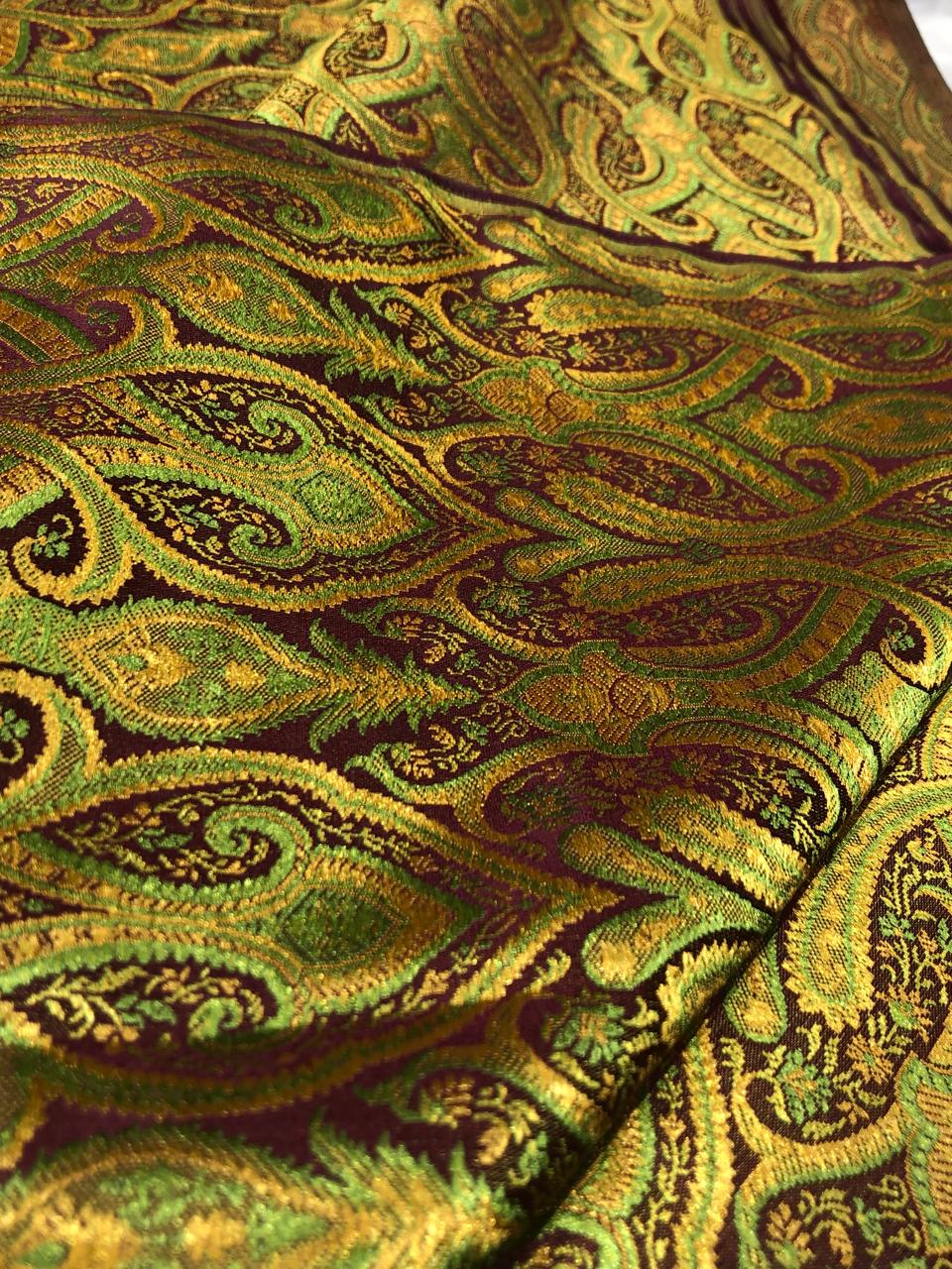Silk Brocade fabric 44"bright paisley  jacquard available in 4 colors pink/blue/gold , mango/pink/green ,burgundy/green/gold and ink blue/teal/red   BRO1045