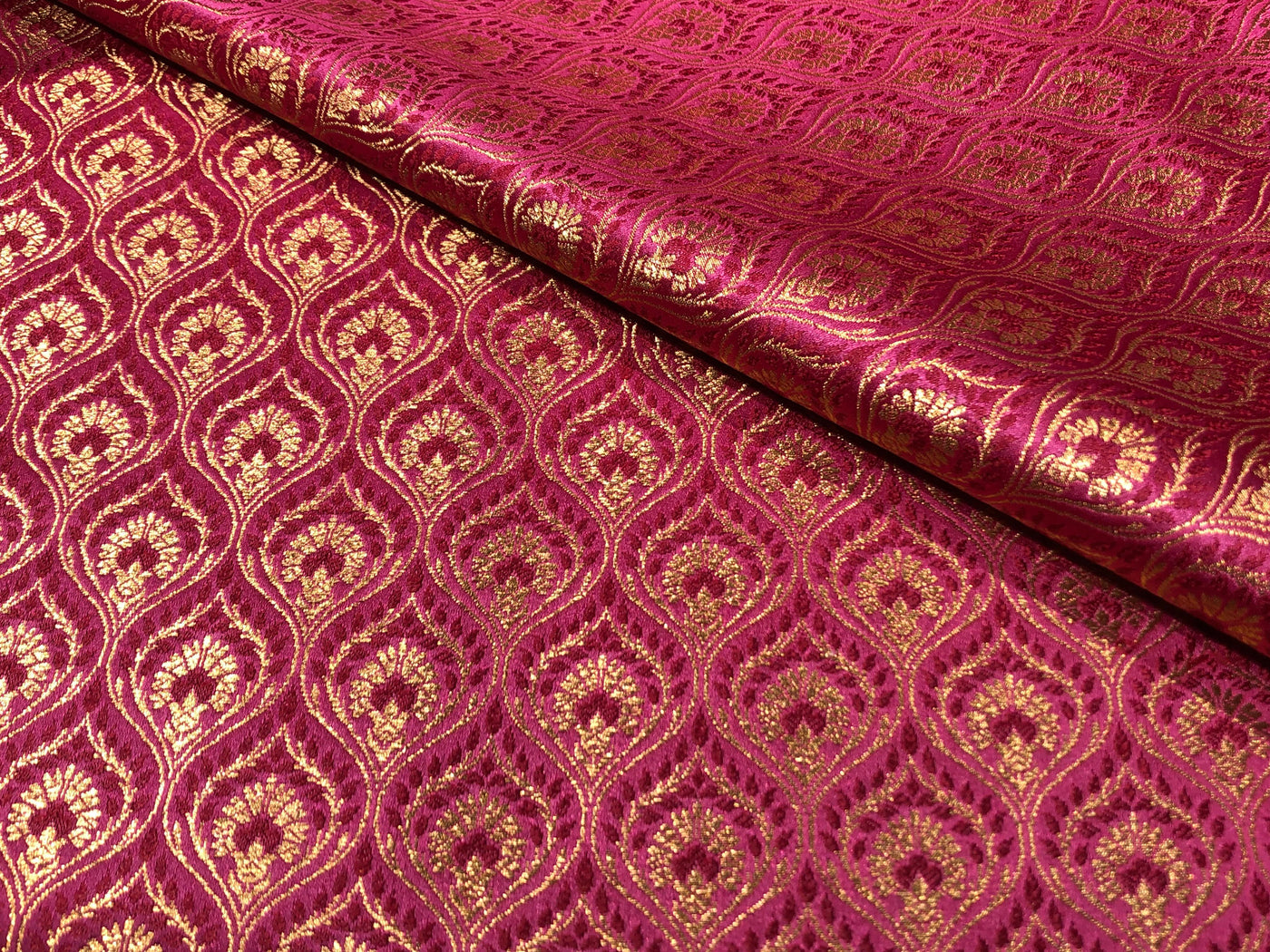 Silk Brocade fabric WITH metallic gold  jacquard available in 3 colors purple, green and candy pink BRO1025