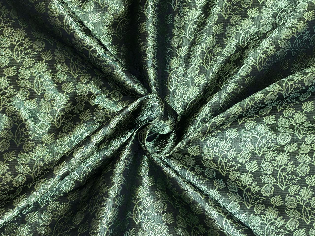 Silk Brocade fabric green and khaki green floral jacquard BRO1070[1]