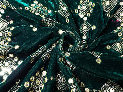 Micro Velvet Fabric Embroidered 44" wide available in 2 colors emerald green and brown