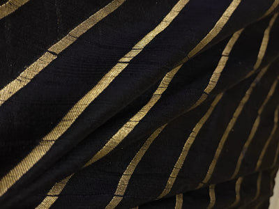 100% Silk Brocade in raw silk fabric available in 2 colors black and peacock blue with gold metallic stripe 44" wide BRO1070[3/4]