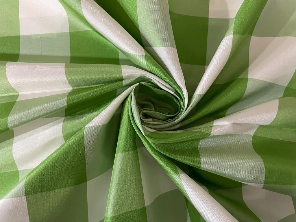 100% PURE SILK TAFFETA FABRIC GREEN IVORY PLAIDS 54" wide TAFC65[1]