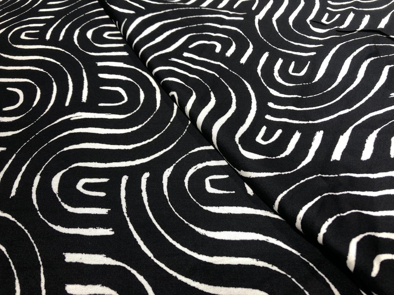 Viscose Rayon fabric black and ivory abstract print 58" wide  [17619]
