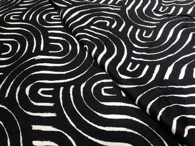 Viscose Rayon fabric black and ivory abstract print 58" wide  [17619]