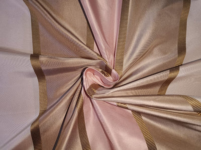 100% SILK TAFFETA FABRIC Light Pink & Dark Pink with Brown jacquard stripes-54" wide Taf#S114