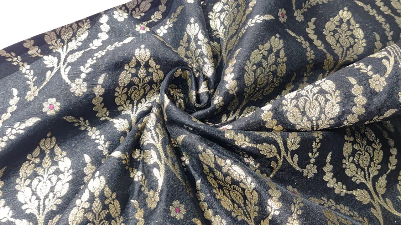 Silk Brocade Fabric  jacquard 44" wide  BRO974 available in 3 colors deep ink/peacock green and black